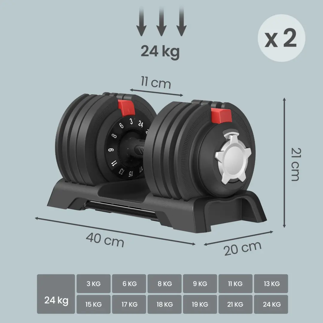 Songmics Verstelbare Dumbbell Set 3-24kg - 2 Stuks - Zwart