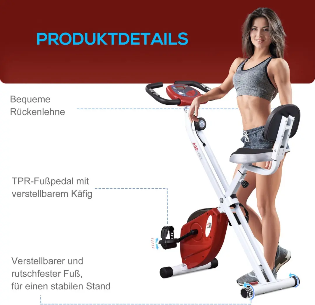 Homcom Fitnessbike - 8 Niveaus - 109x43x97cm - Rood/Wit