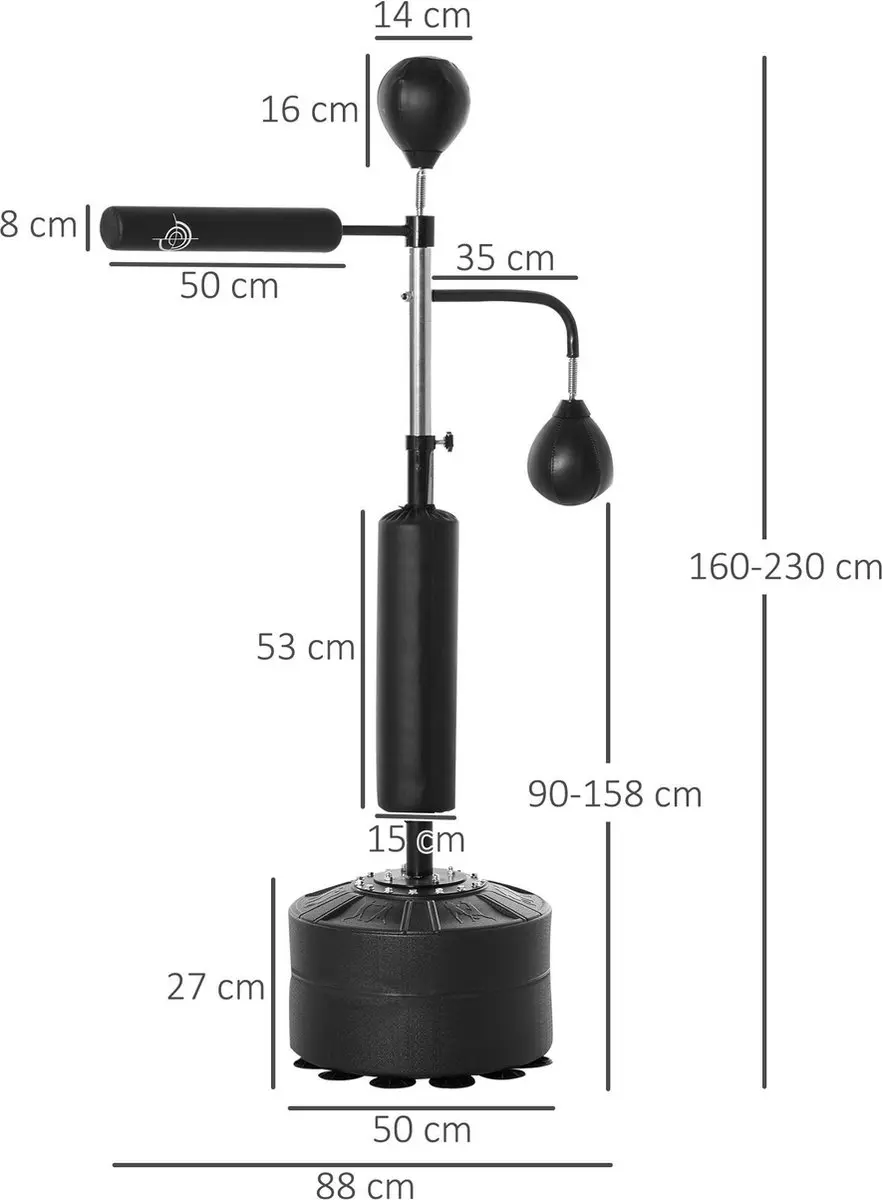 Homcom Boksstandaard met Speedballs - Hoogte verstelbaar - Zwart - afbeelding 6 van 6