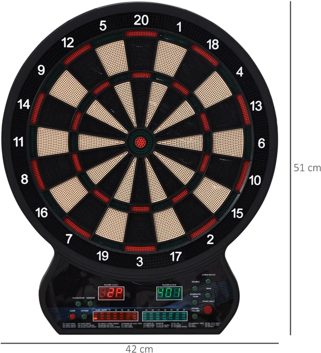 Homcom Elektronisch Dartbord A70-044V90 - 42cm - Zwart - afbeelding 6 van 6