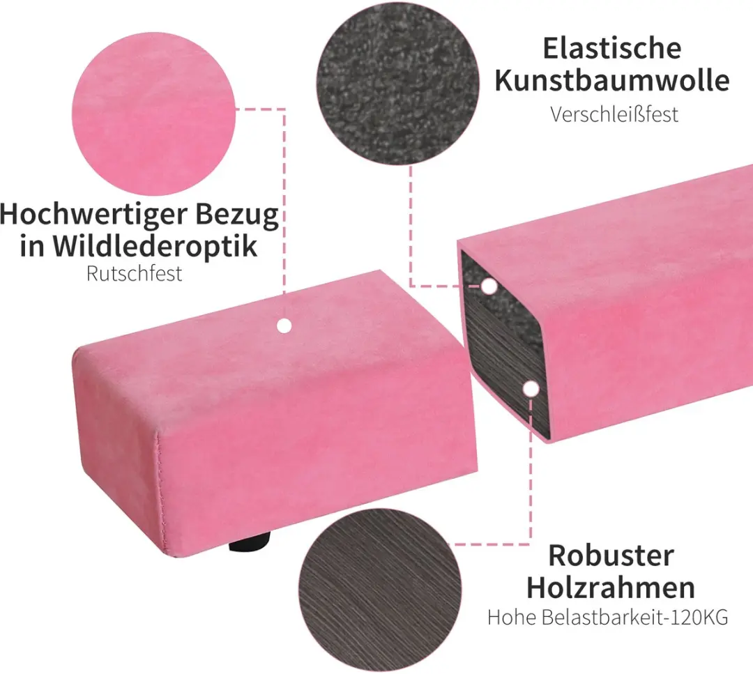 Homcom Evenwichtsbalk - Roze - 210x10x6,5cm - afbeelding 6 van 6