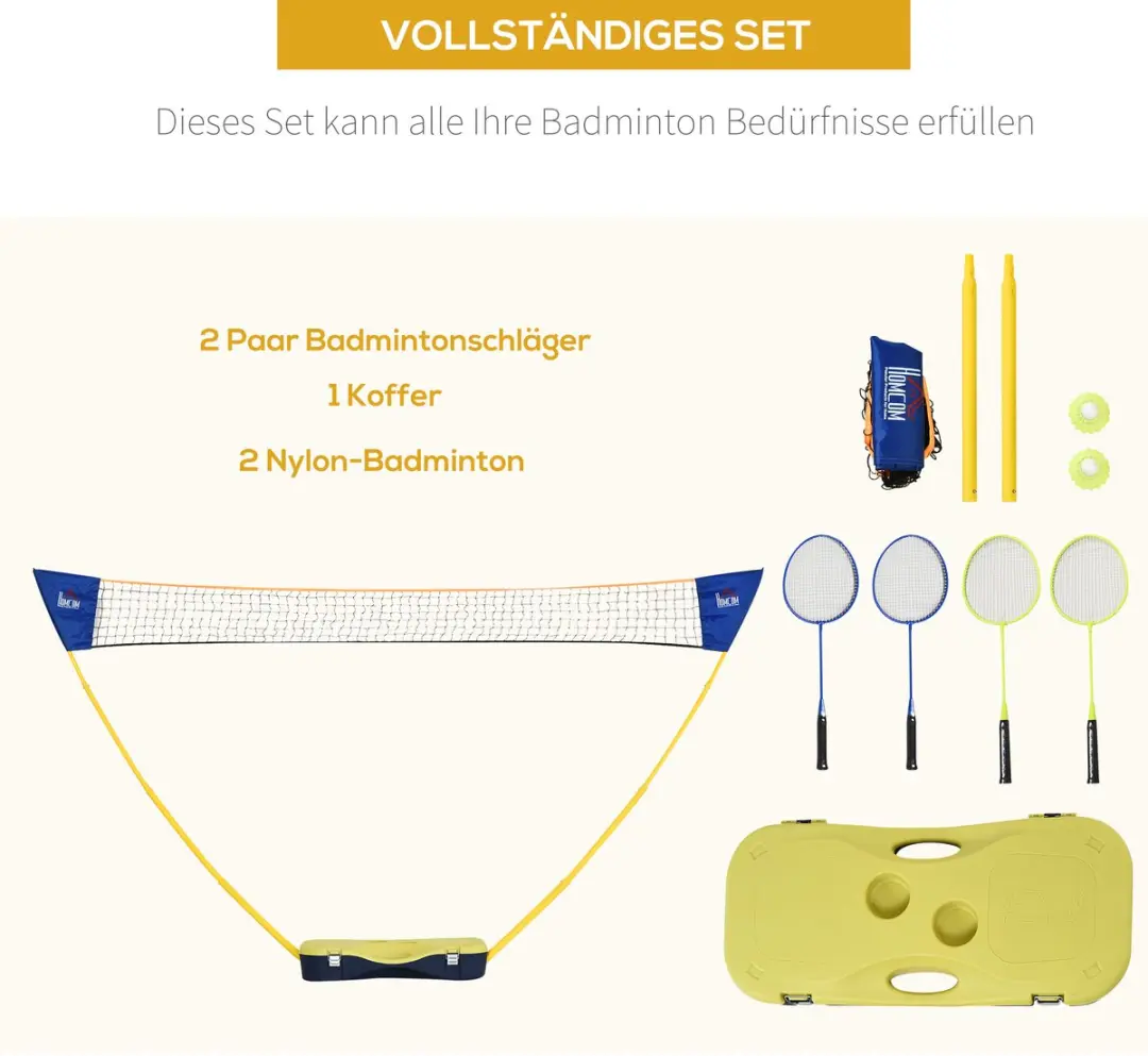 Homcom Badmintonset A95-006 - 4 Rackets + Net - Draagbaar - afbeelding 6 van 6