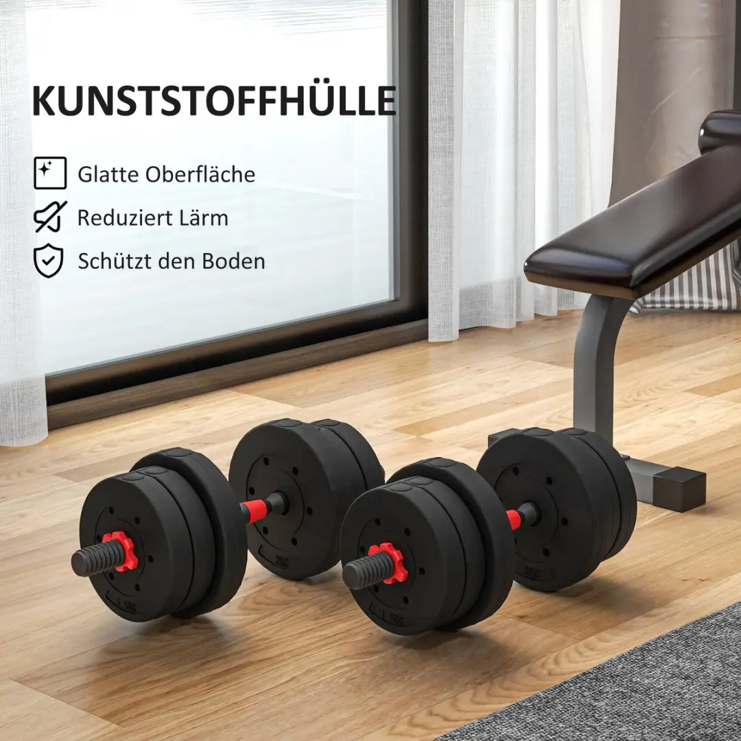 Homcom Hantelset Kunststof Ø20x45cm - 20kg - 12-delig - Zwart - afbeelding 6 van 6