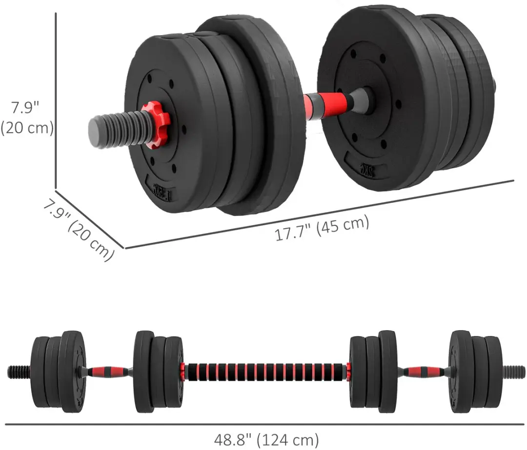 Homcom Hantelset Kunststof Ø20x45cm - 20kg - 12-delig - Zwart