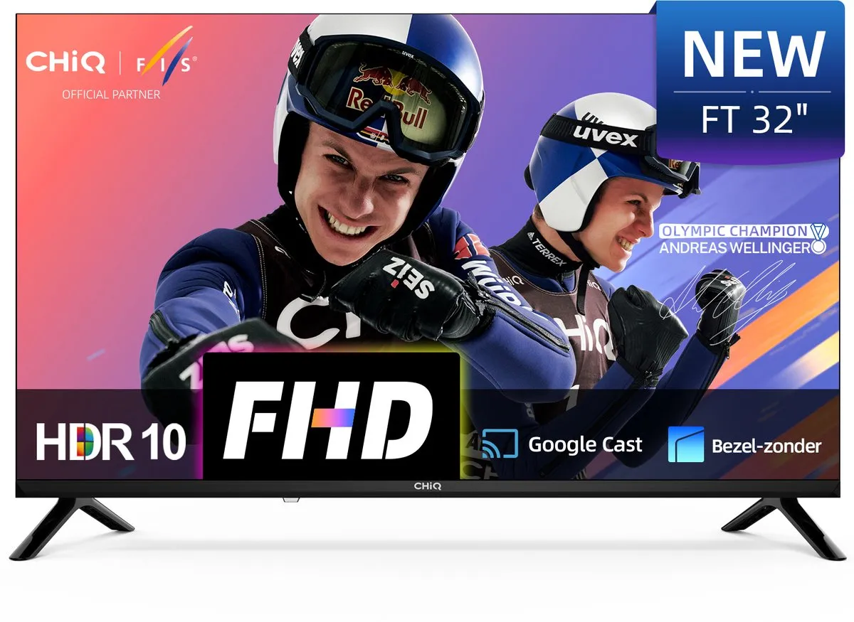 CHiQ LF32FT - Smart TV 32 Inch - Full HD - Metalen Randloos - Google TV - Dolby Audio - HDMI - 2025 Nieuw