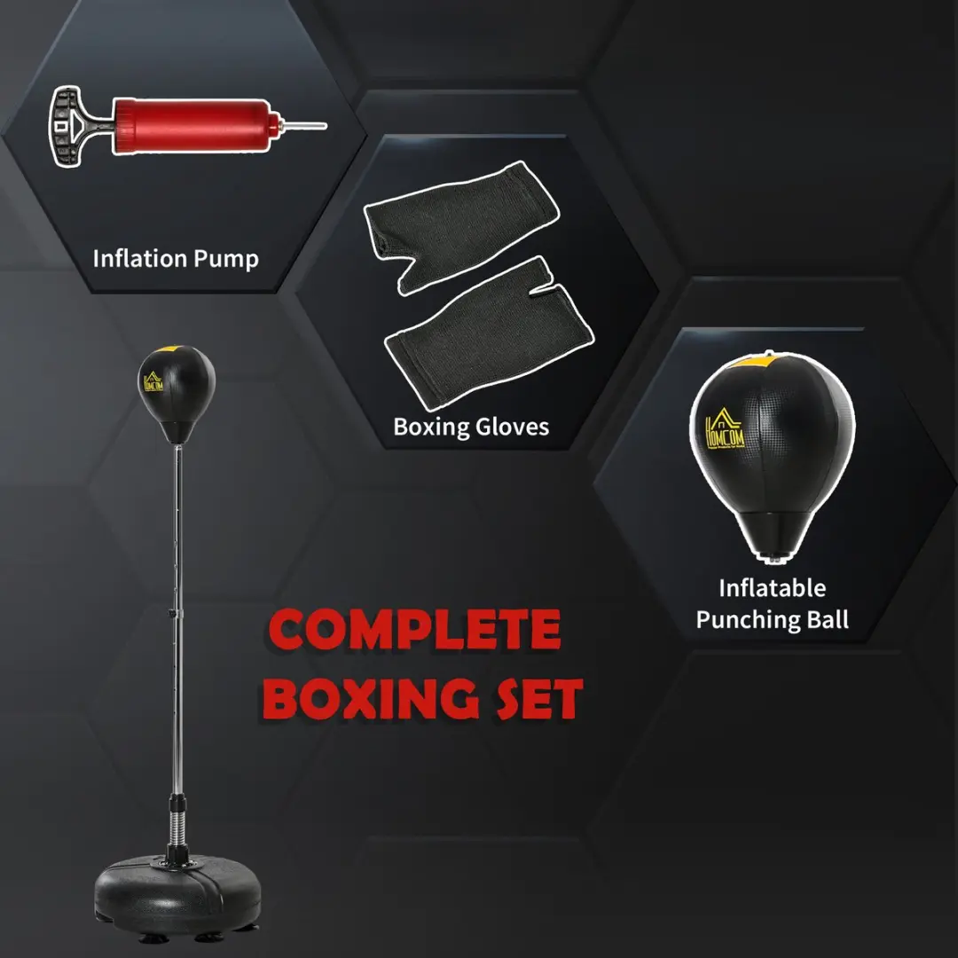 Homcom Punchingballset met Boxhandschuhen - Staand - Zwart