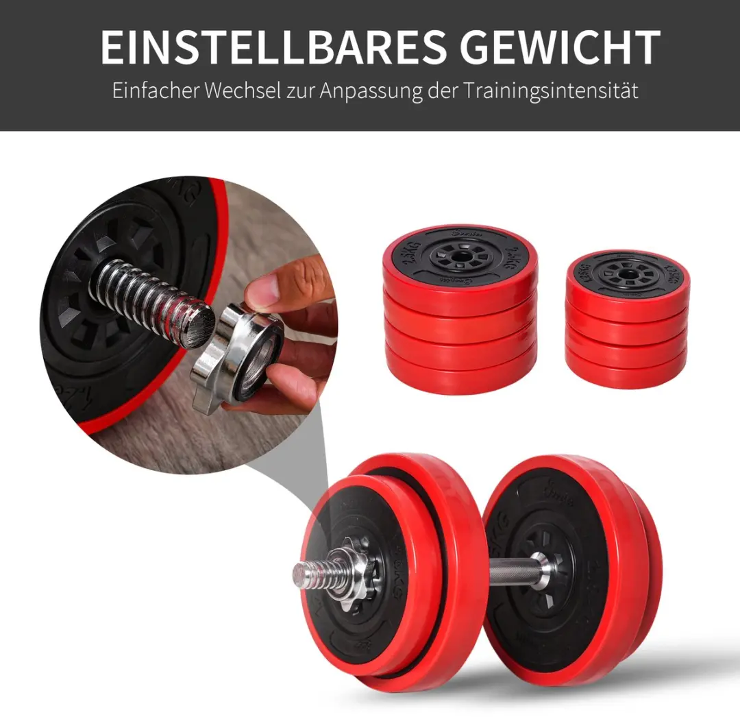 Homcom Langhantel Set 16-delig - 15 kg - Rood/Zwart
