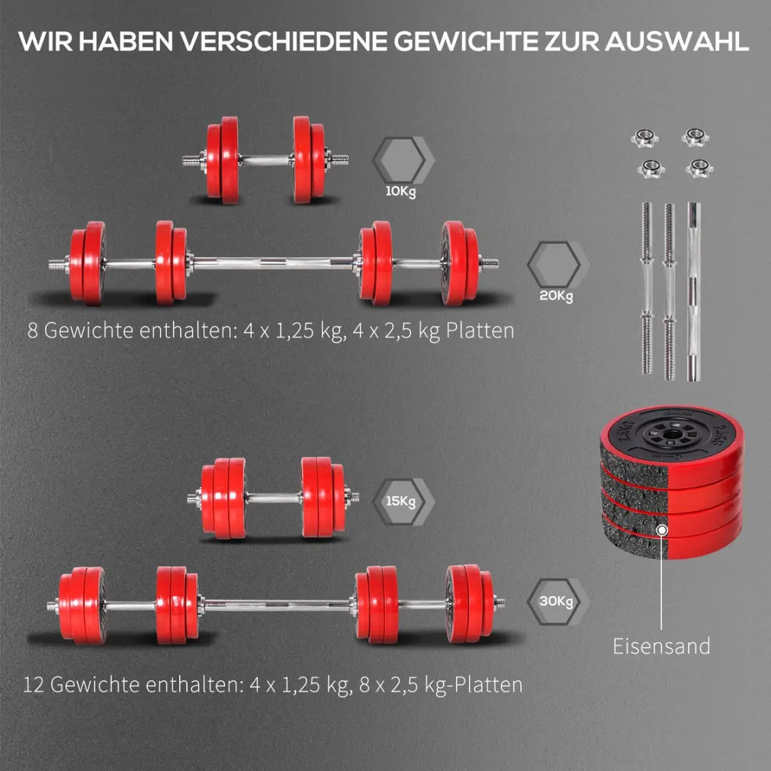 Homcom Langhantel Set 16-delig - 15 kg - Rood/Zwart