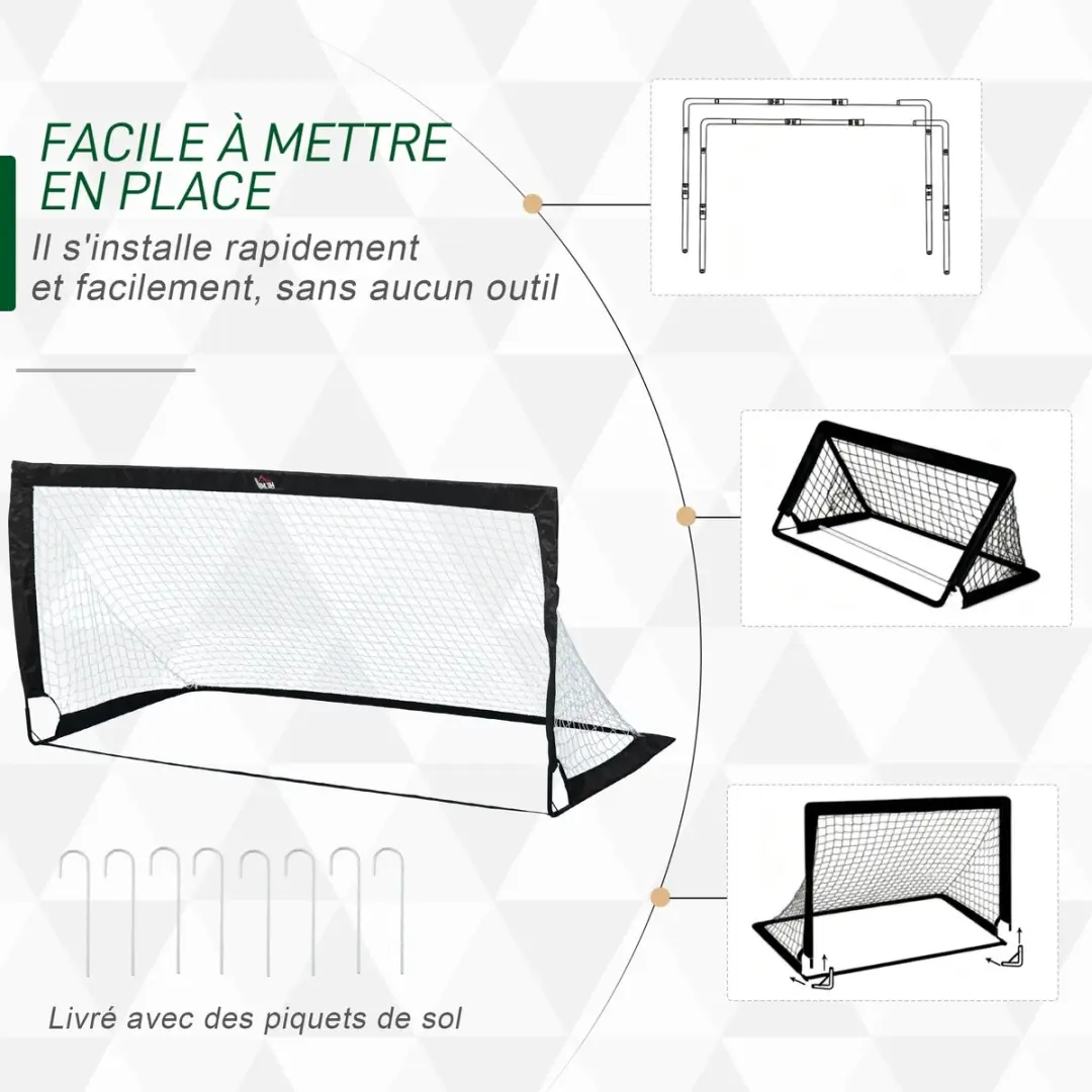 Homcom Opvouwbare Voetbaldoelen 183x90cm - 2 Stuks - Zwart/Wit