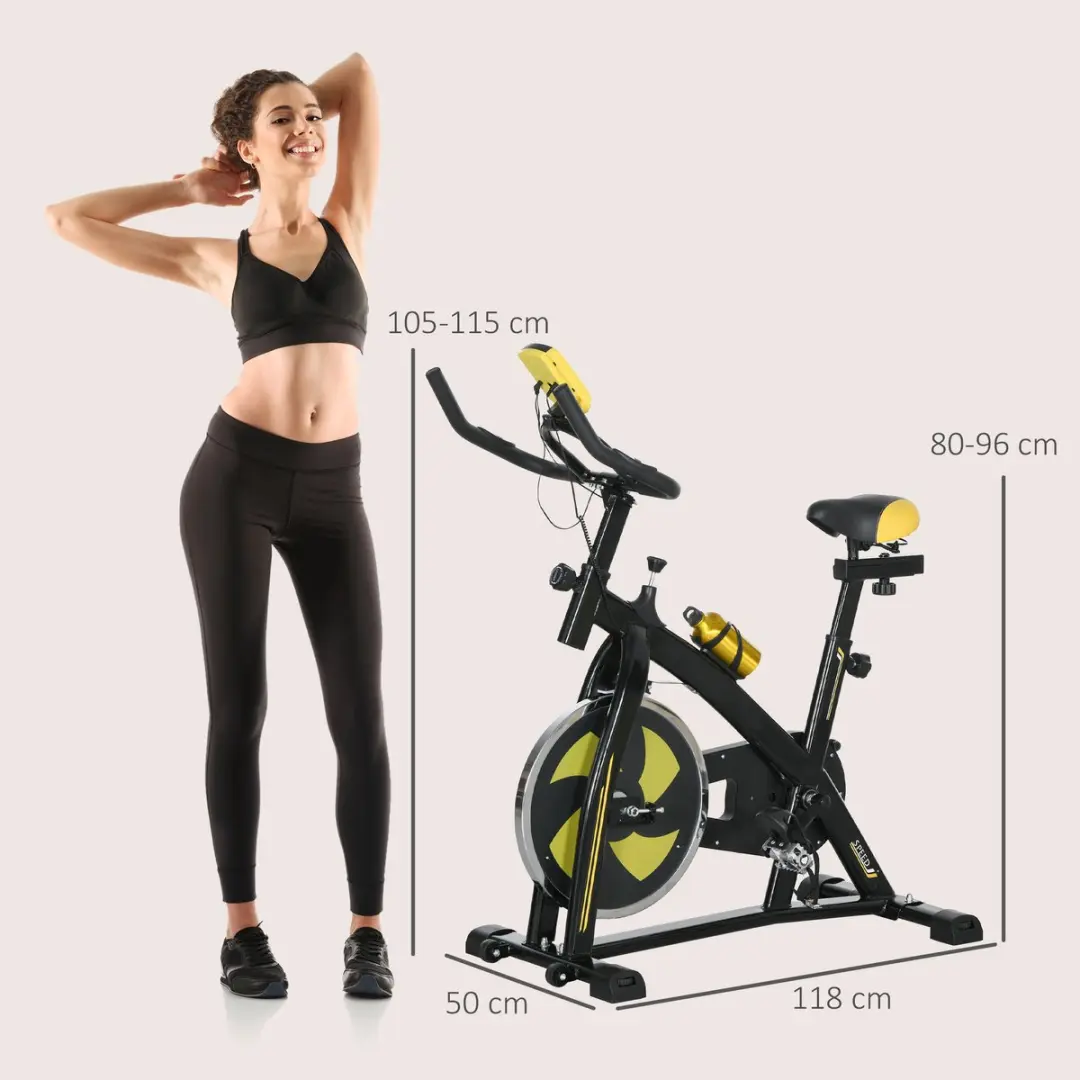 Homcom Fietstrainer - Hoogte verstelbaar - LCD-display - Geel/Zwart