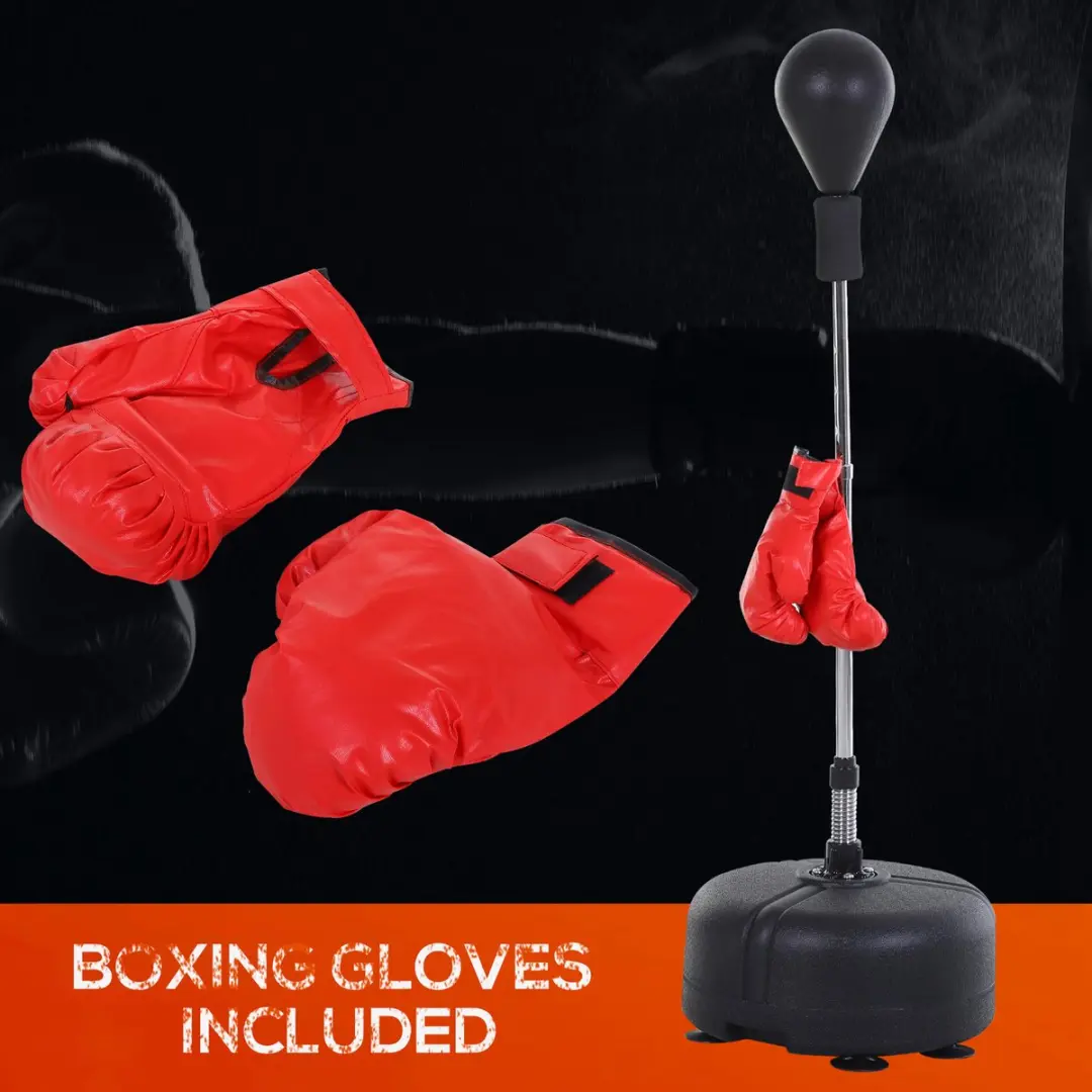 Homcom Boksbalset - Staand - 1 Paar Handschoenen & Bal - Zwart/Rood