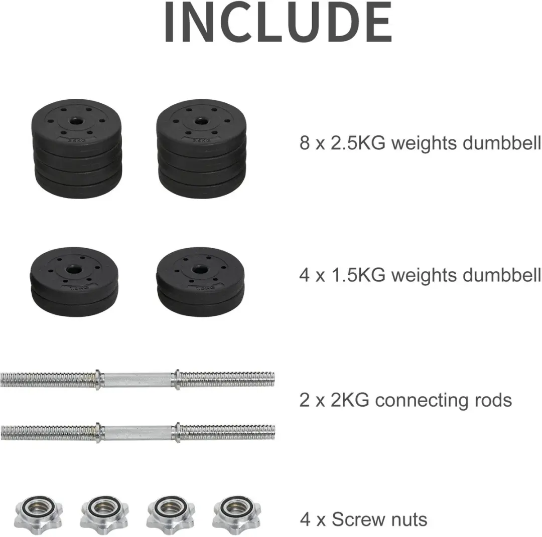 Homcom Dumbbellset 20 Stuks - 2,5 kg/1,5 kg/2 kg - Zwart - afbeelding 6 van 6