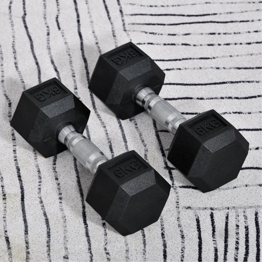 Homcom Zeshoekige Halters Set - 2 Stuks - Zwart/Zilver