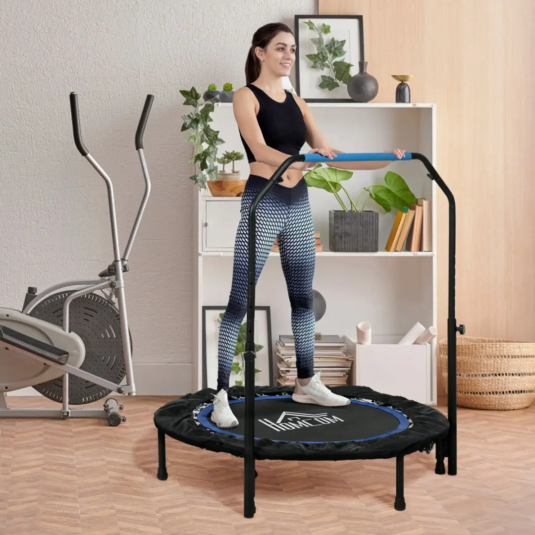 Homcom Fitness-Trampolin Ø102cm - 123cm Hoog - Zwart/Blauw
