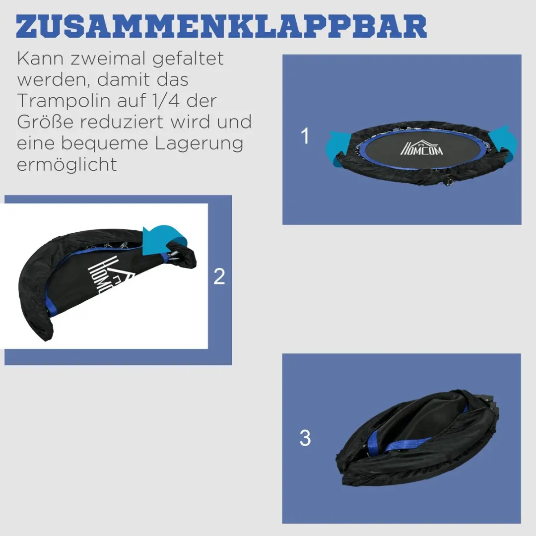 Homcom Fitness-Trampolin Ø102cm - 123cm Hoog - Zwart/Blauw - afbeelding 6 van 6