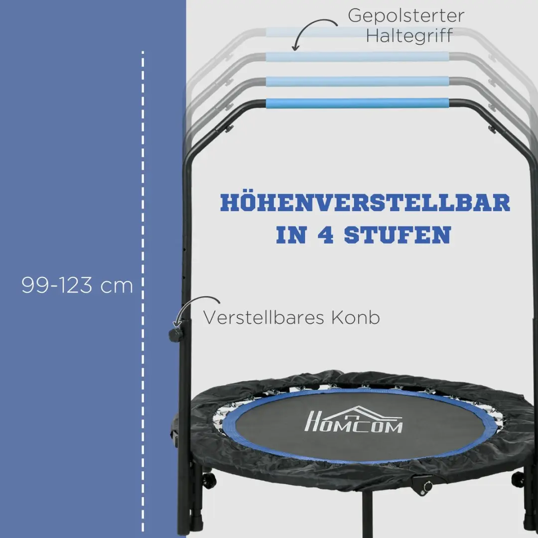 Homcom Fitness-Trampolin Ø102cm - 123cm Hoog - Zwart/Blauw