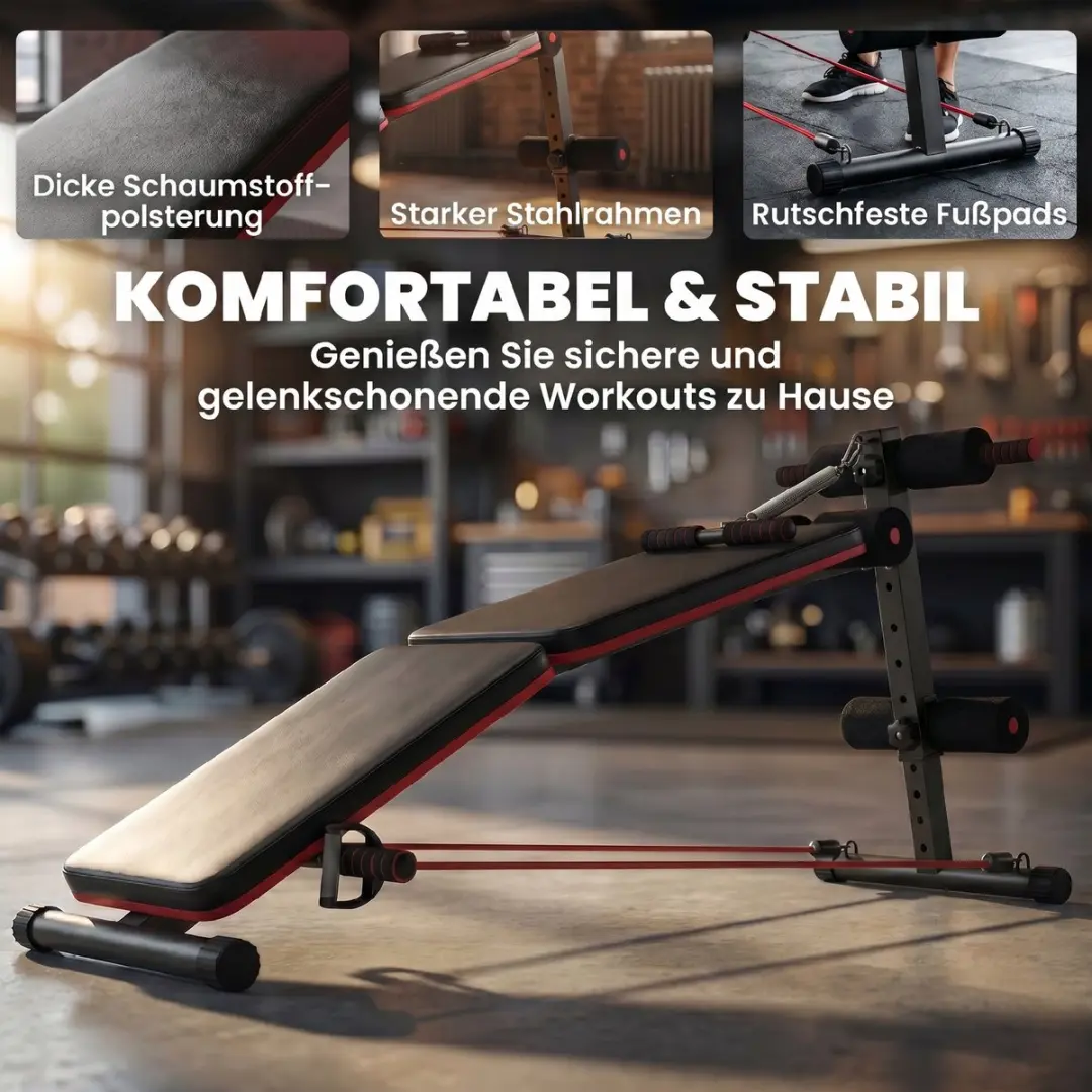 Homcom Sit-Up Bank - 137x51x50-66cm Zwart/Rood - afbeelding 6 van 6