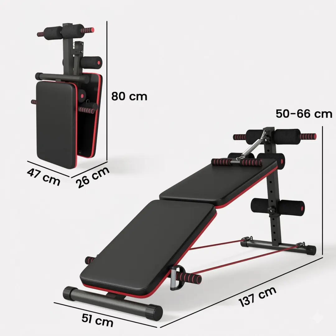 Homcom Sit-Up Bank - 137x51x50-66cm Zwart/Rood