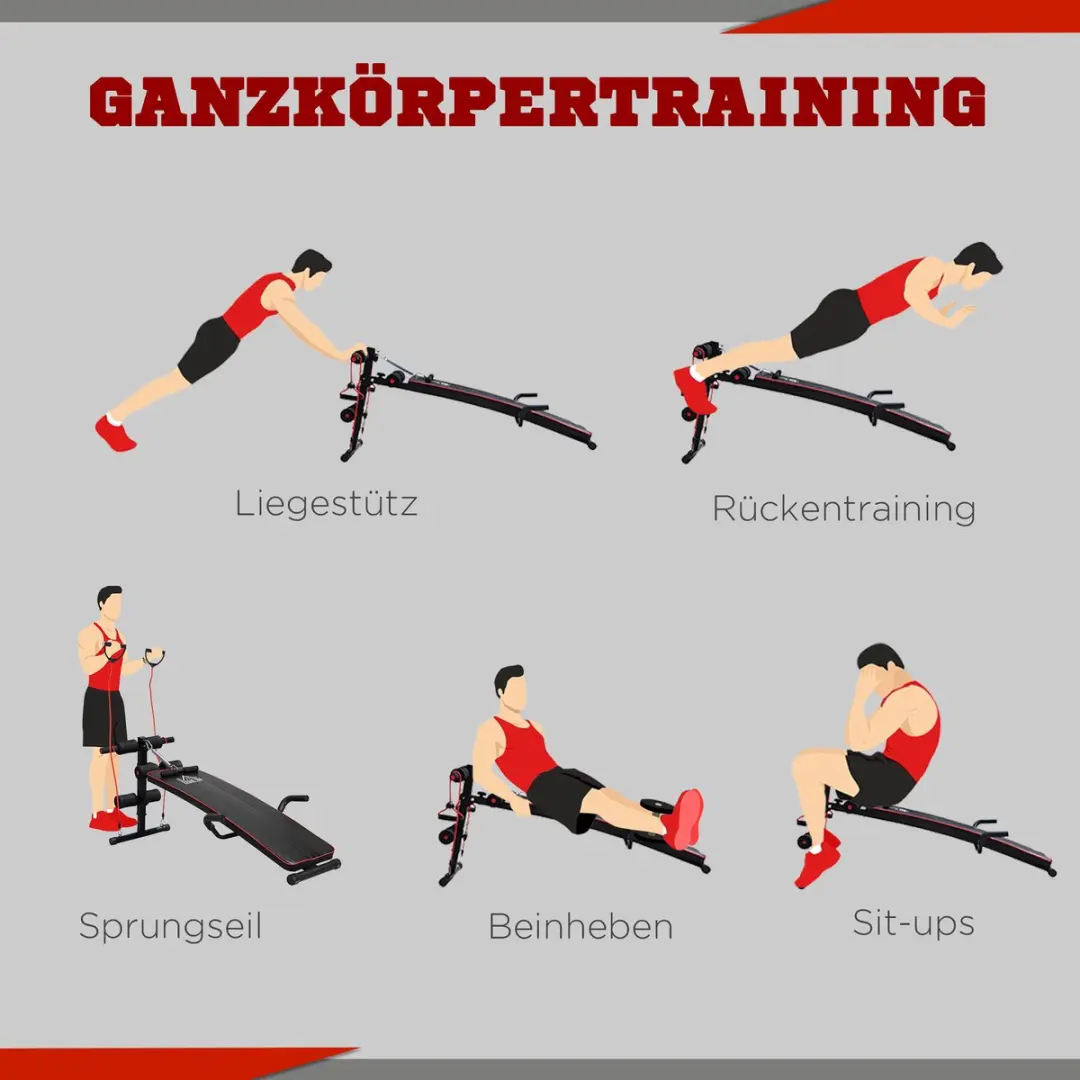 Homcom Sit-Up Buiktrainer - Hoogte verstelbaar - Zwart/Rood