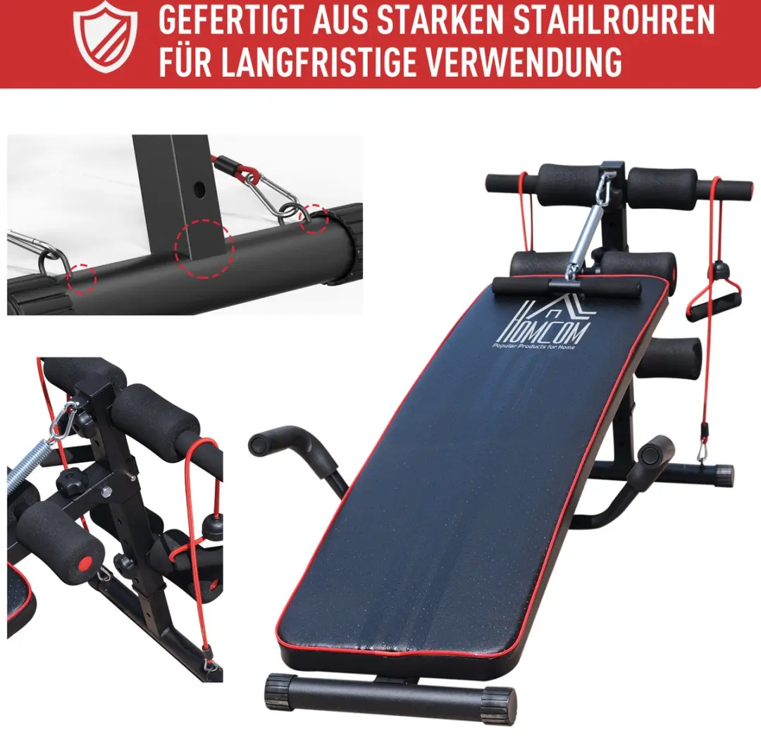 Homcom Sit-Up Buiktrainer - Hoogte verstelbaar - Zwart/Rood - afbeelding 6 van 6