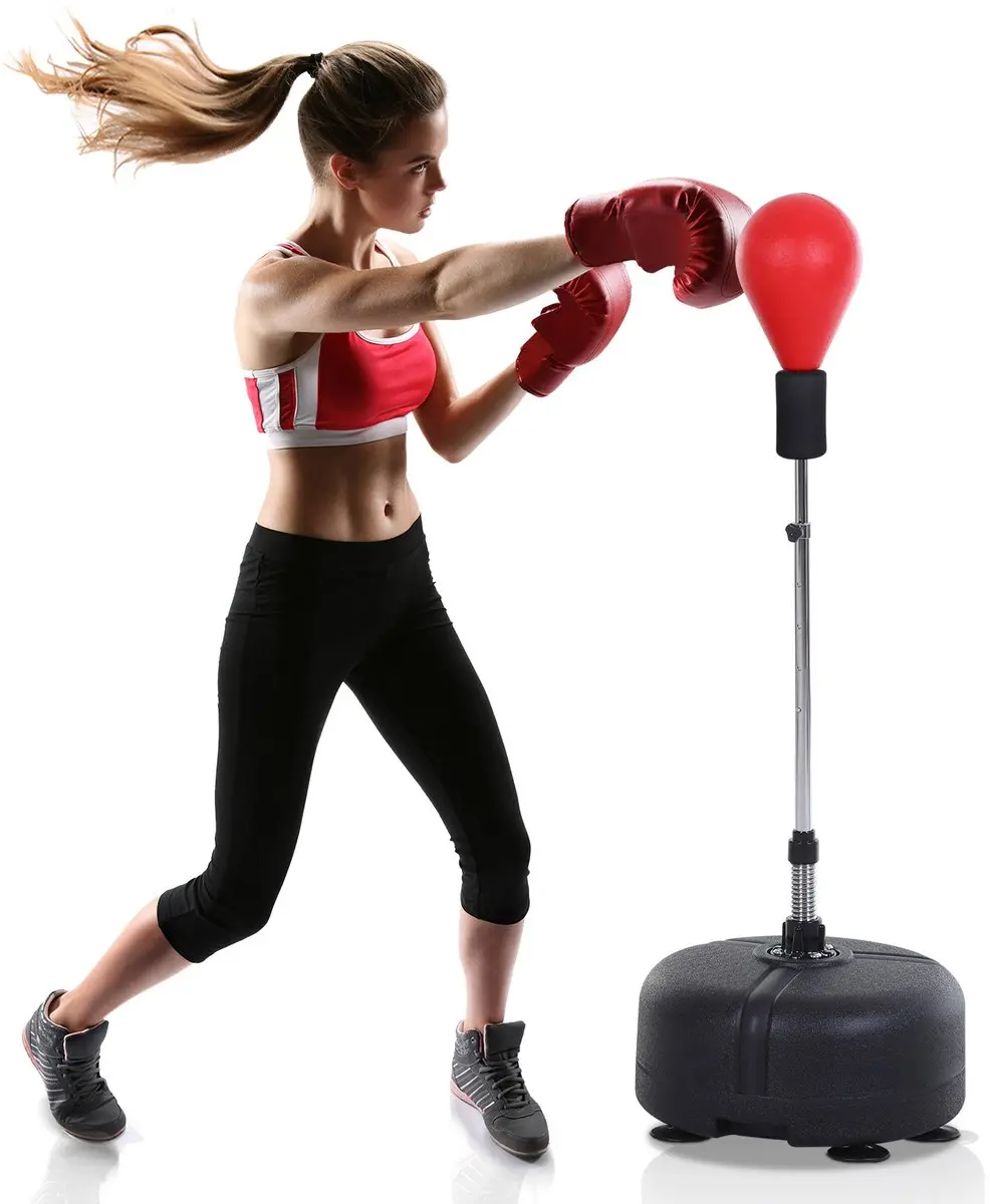 Homcom Punchingballset Staand - Ø48cm H136-154cm - Kunstleder Rood