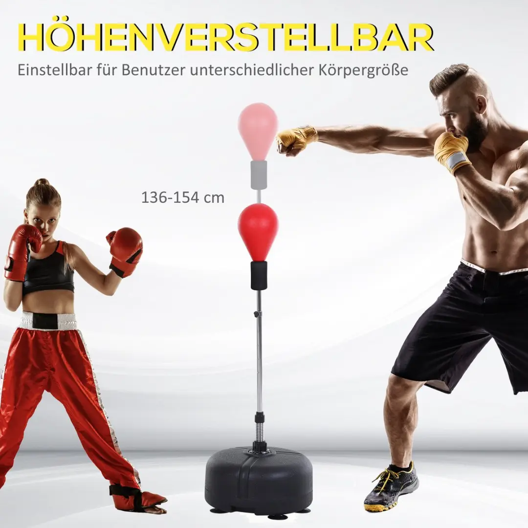 Homcom Punchingballset Staand - Ø48cm H136-154cm - Kunstleder Rood - afbeelding 6 van 6