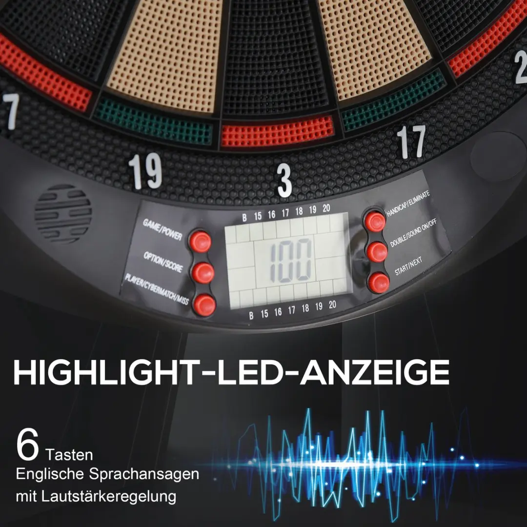 Homcom Elektronische Dartbord 39,5cm - 6 Pijlen + 30 Tips - Zwart