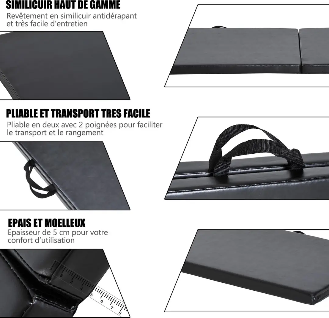 Outsunny Gymnastiekmat Imitatieleer 180x60x5cm - Zwart - afbeelding 6 van 6