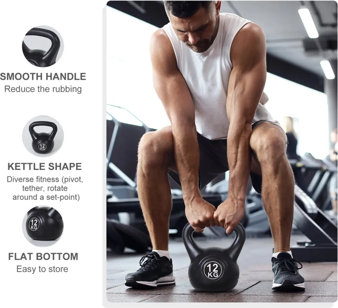 Homcom Kettlebell Kunststof - 27x21x31cm - Zwart - afbeelding 6 van 6