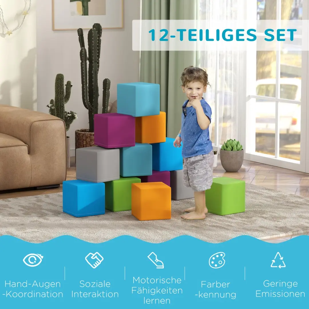 Homcom Kinderspeelset - Grijs/Turquoise - 20x20x20cm - 12-delig