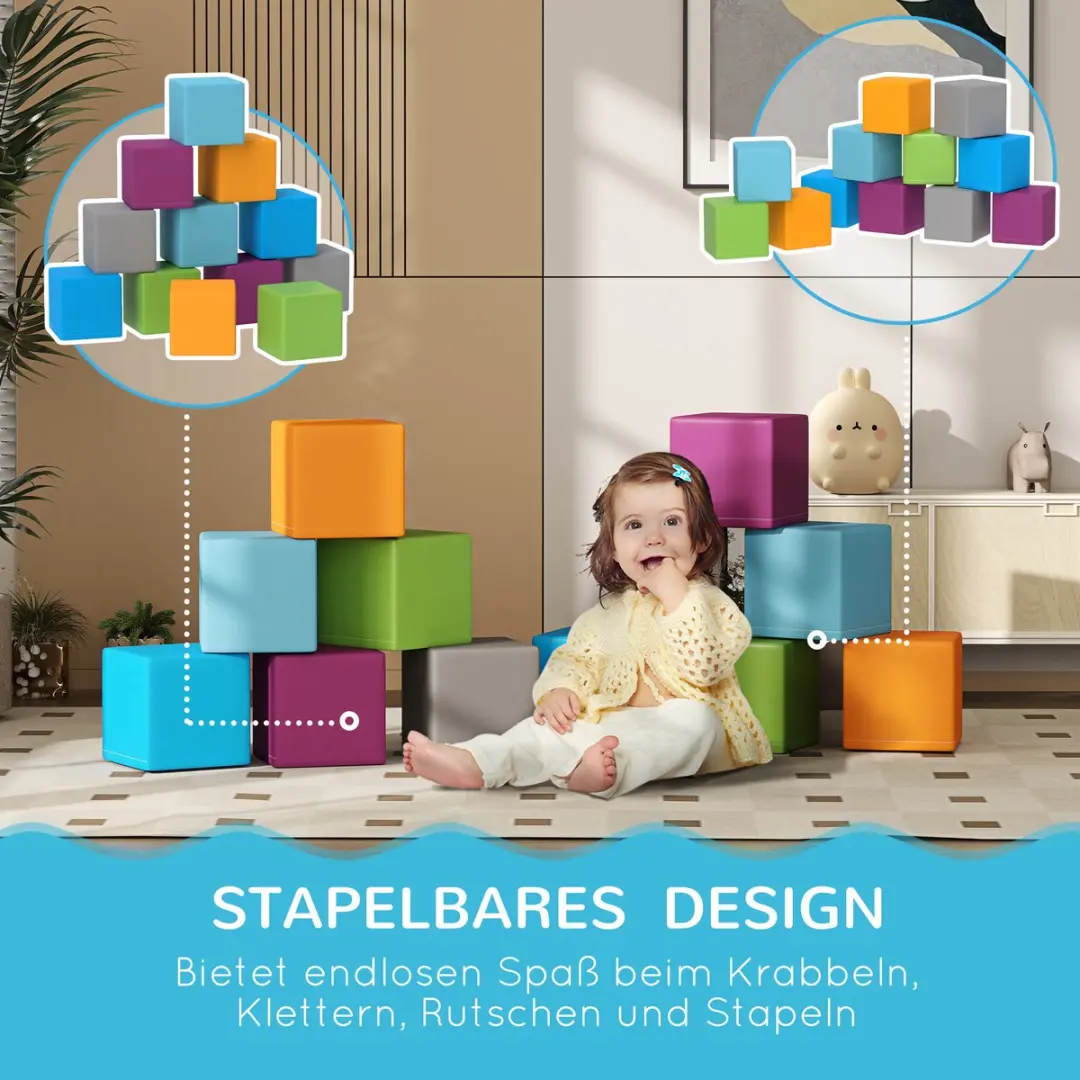 Homcom Kinderspeelset - Grijs/Turquoise - 20x20x20cm - 12-delig