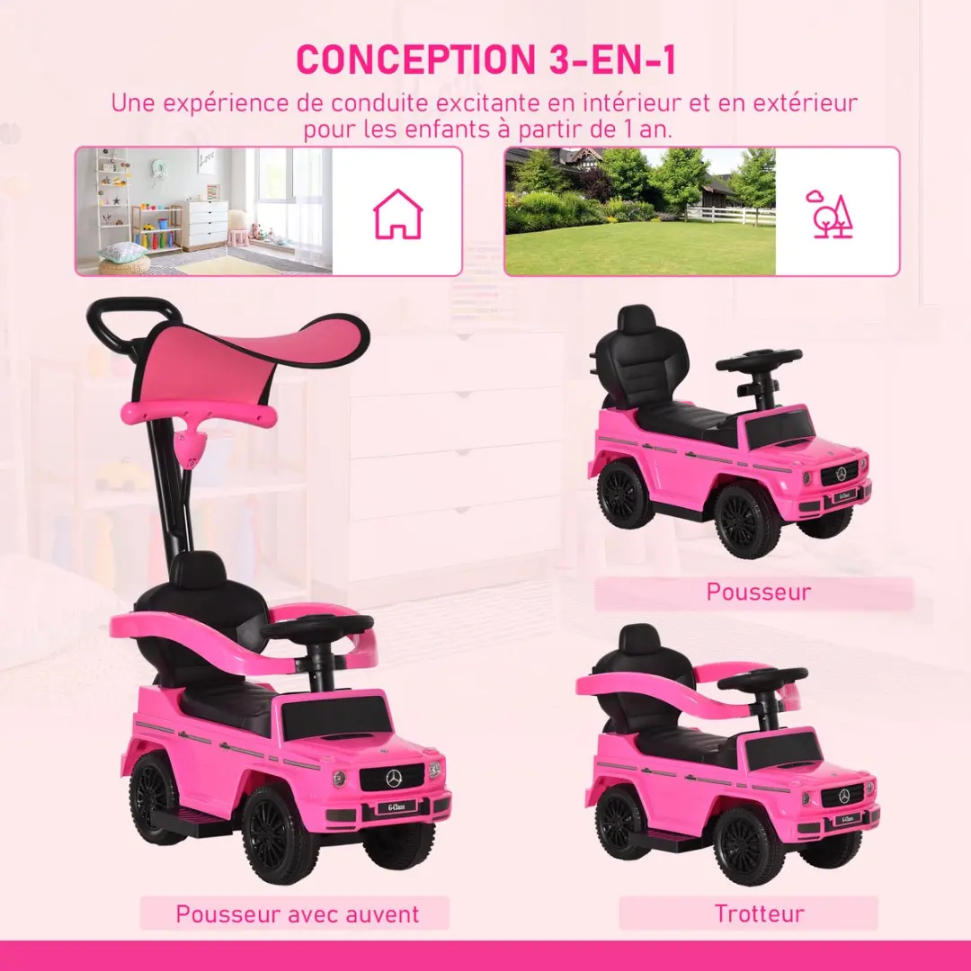 Homcom Rijauto met Schuifmechanisme 85,5x40,5x95cm - Roze/Zwart