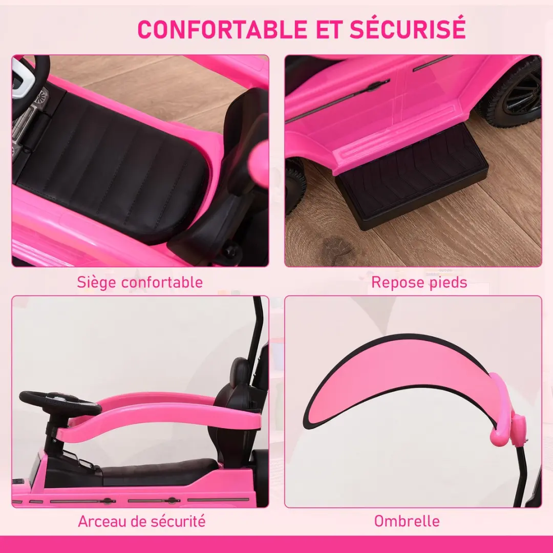 Homcom Rijauto met Schuifmechanisme 85,5x40,5x95cm - Roze/Zwart
