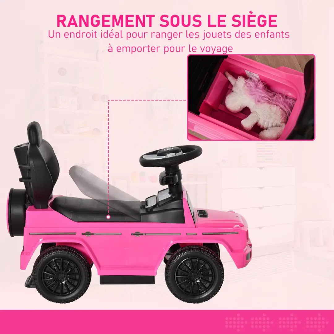 Homcom Rijauto met Schuifmechanisme 85,5x40,5x95cm - Roze/Zwart