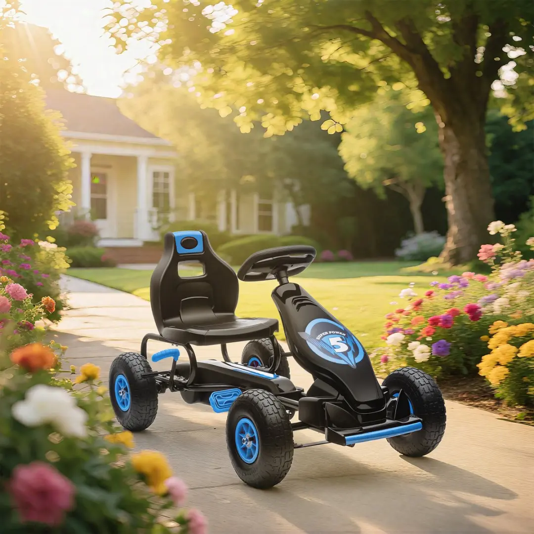 Homcom Go-Kart 370-256V00 - Verstellbare stoel - Zwart/Blauw