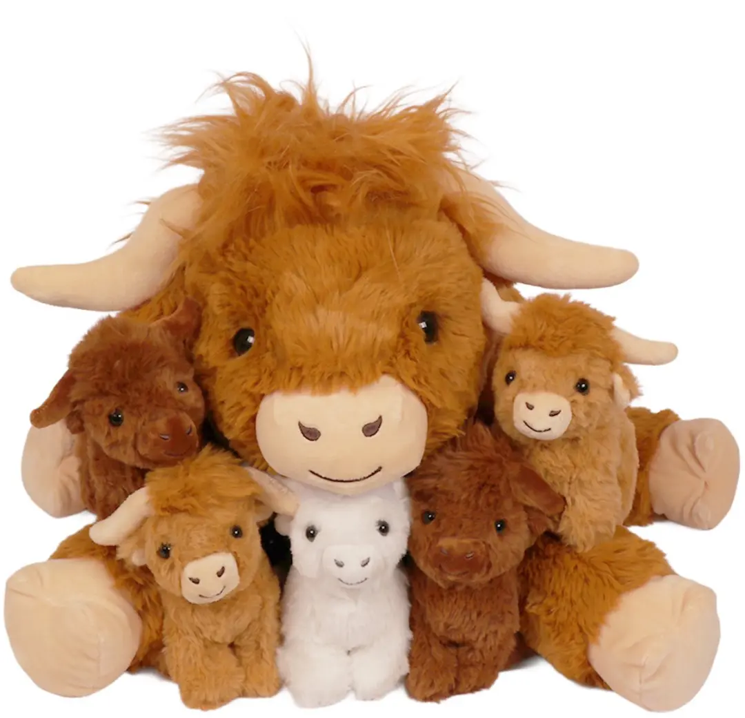 PIA Soft Toys Schotse Hooglander Mama met 5 Baby's - 61cm