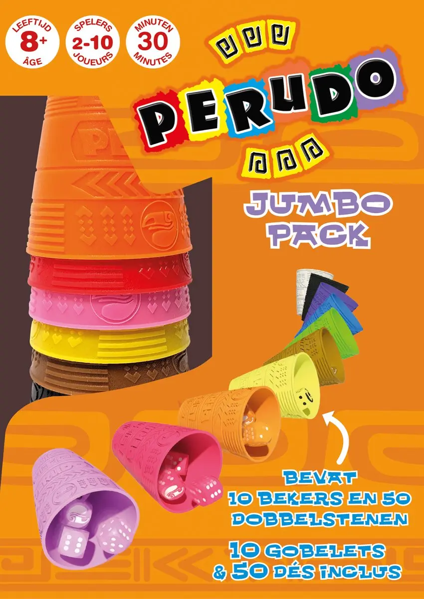 Zygomatic Perudo Jumbo Pack - Dobbelspel - 10 Bekers - 50 Dobbelstenen - Multi
