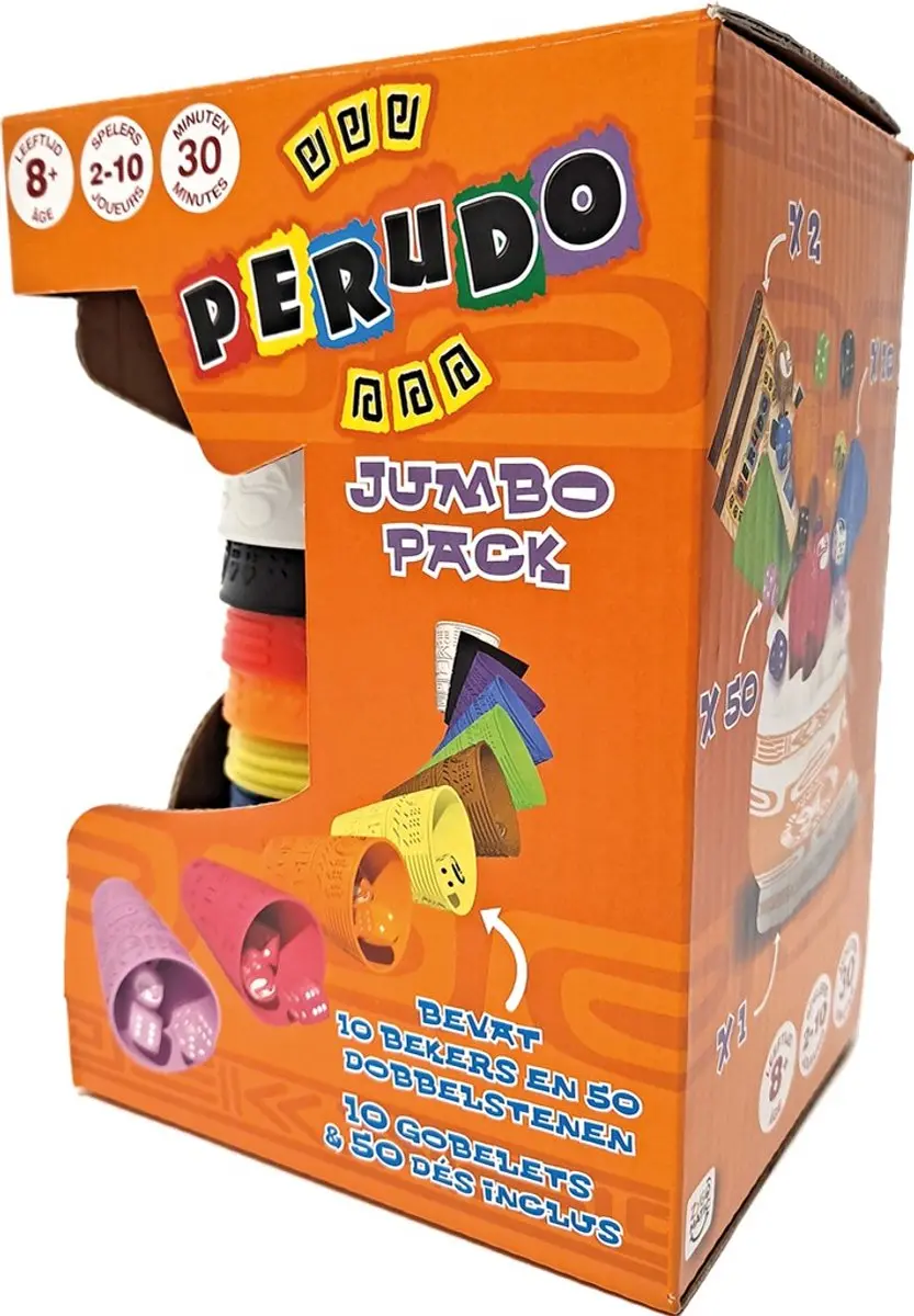 Zygomatic Perudo Jumbo Pack - Dobbelspel - 10 Bekers - 50 Dobbelstenen - Multi