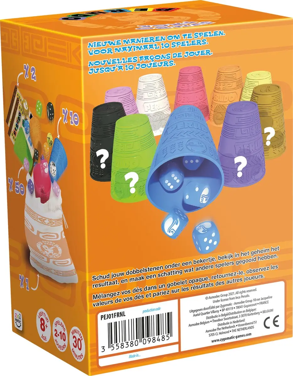 Zygomatic Perudo Jumbo Pack - Dobbelspel - 10 Bekers - 50 Dobbelstenen - Multi