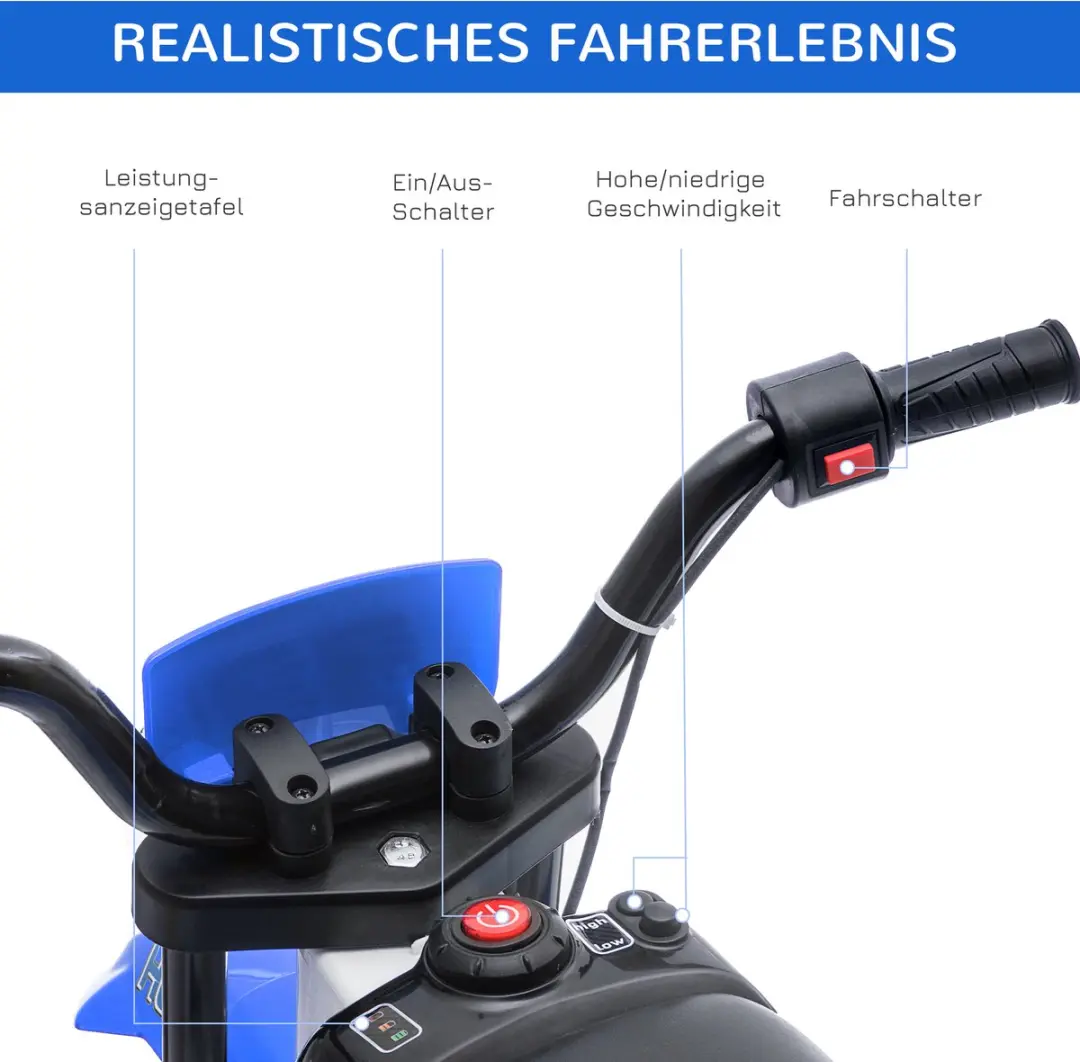Homcom Rijden op Auto PP - 106,5x51,5x68cm Blauw - afbeelding 6 van 6