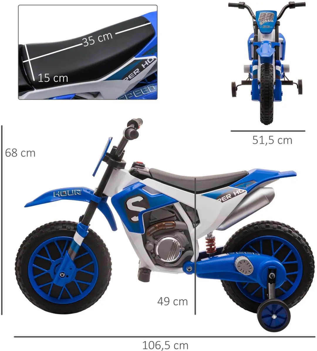 Homcom Rijden op Auto PP - 106,5x51,5x68cm Blauw