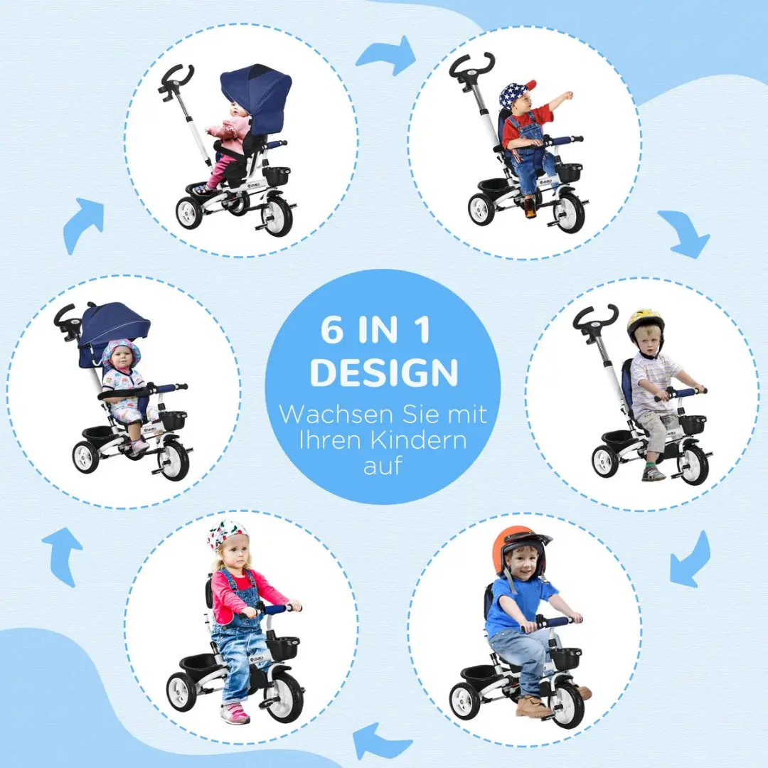 Homcom Kinderdriewieler - 112x50x104cm - Donkerblauw