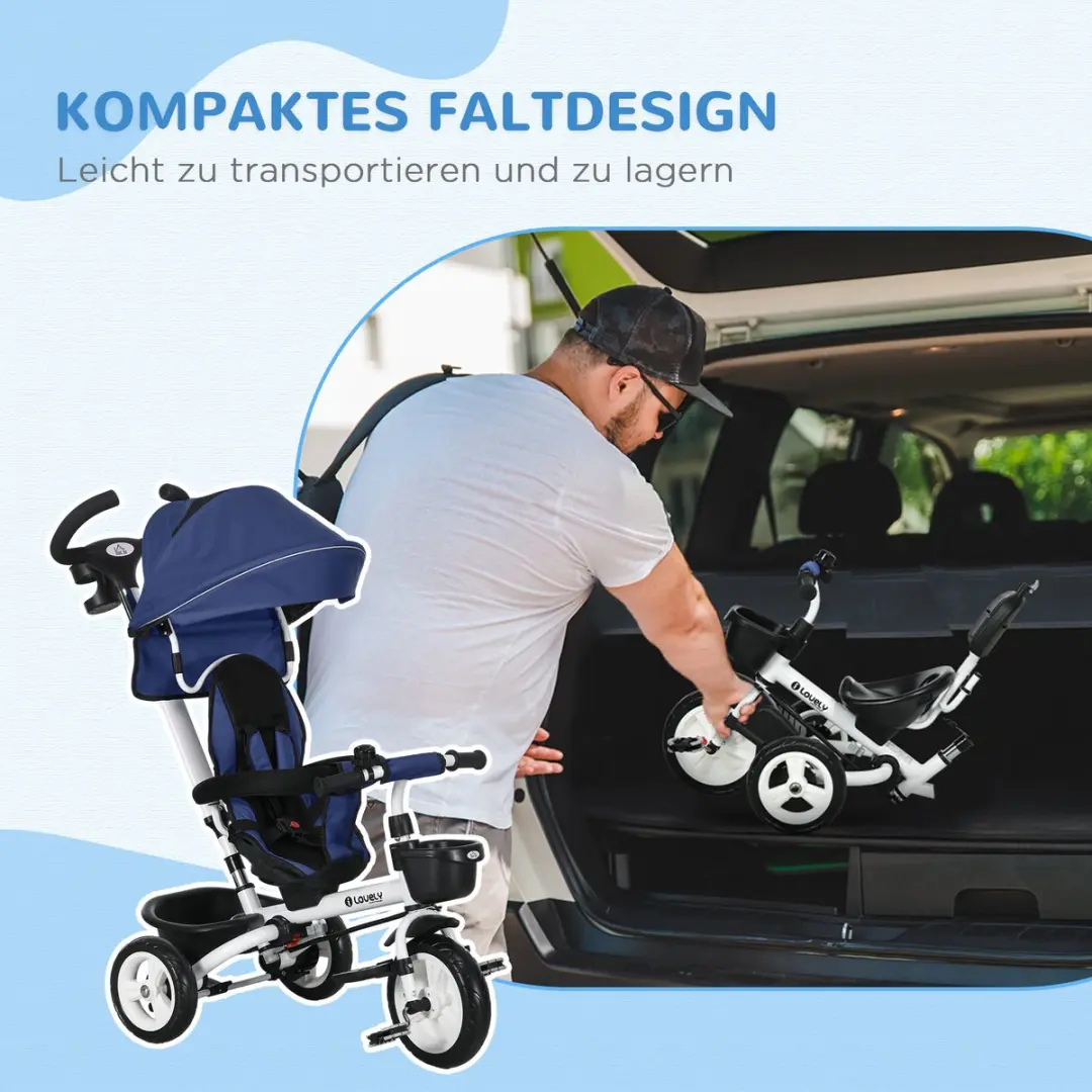 Homcom Kinderdriewieler - 112x50x104cm - Donkerblauw - afbeelding 6 van 6