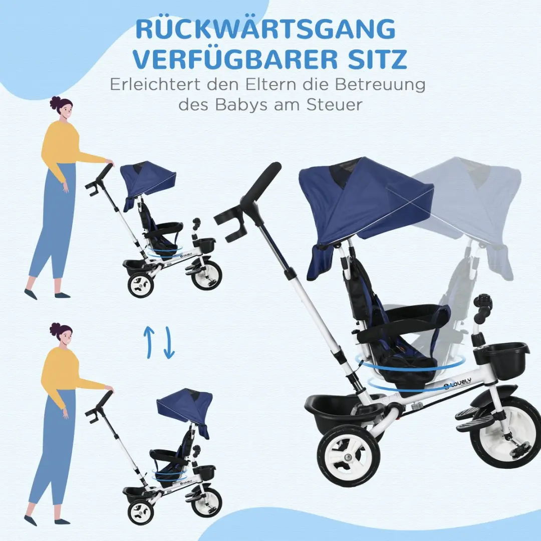 Homcom Kinderdriewieler - 112x50x104cm - Donkerblauw