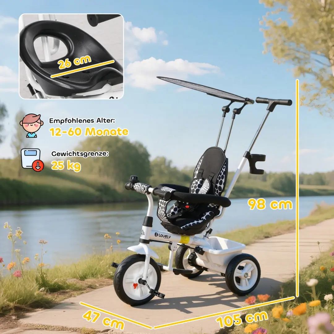 Homcom Kinderdriewieler Metaal - 105x47x98cm Wit