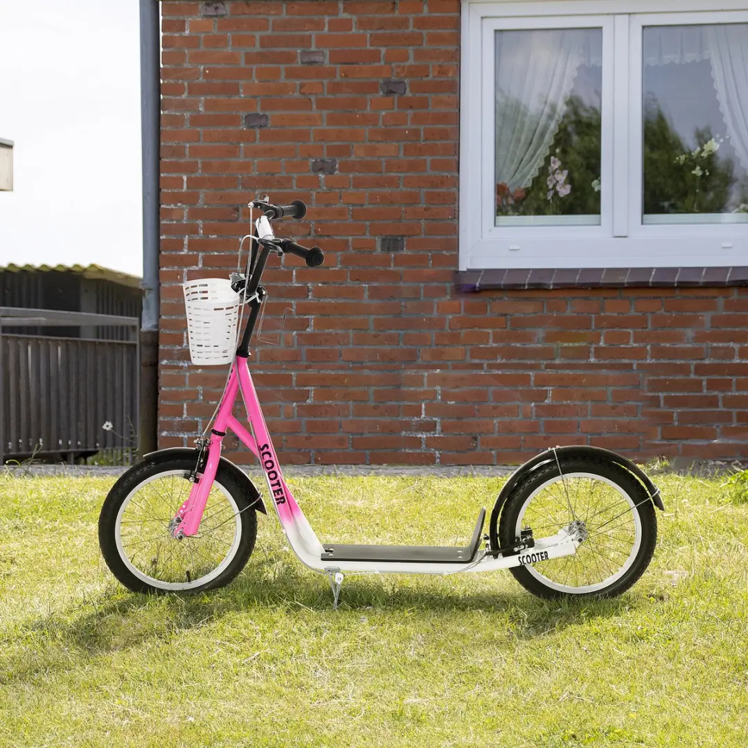 Homcom Kinderstep met Voormand 16 Inch - Roze/Wit
