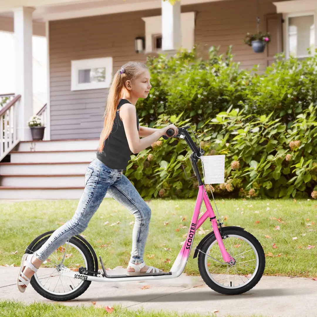 Homcom Kinderstep met Voormand 16 Inch - Roze/Wit