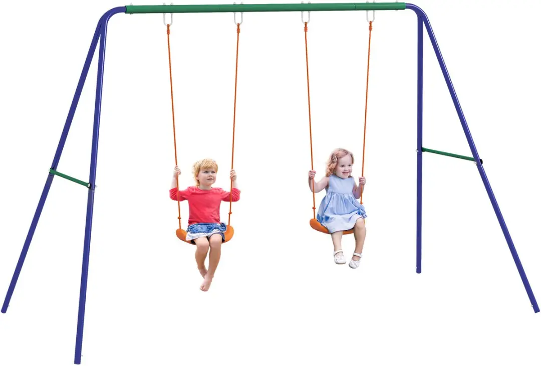 Outsunny Schommel 2 Stoelen - 3-8 jaar - Blauw/ Groen/ Oranje - afbeelding 6 van 6