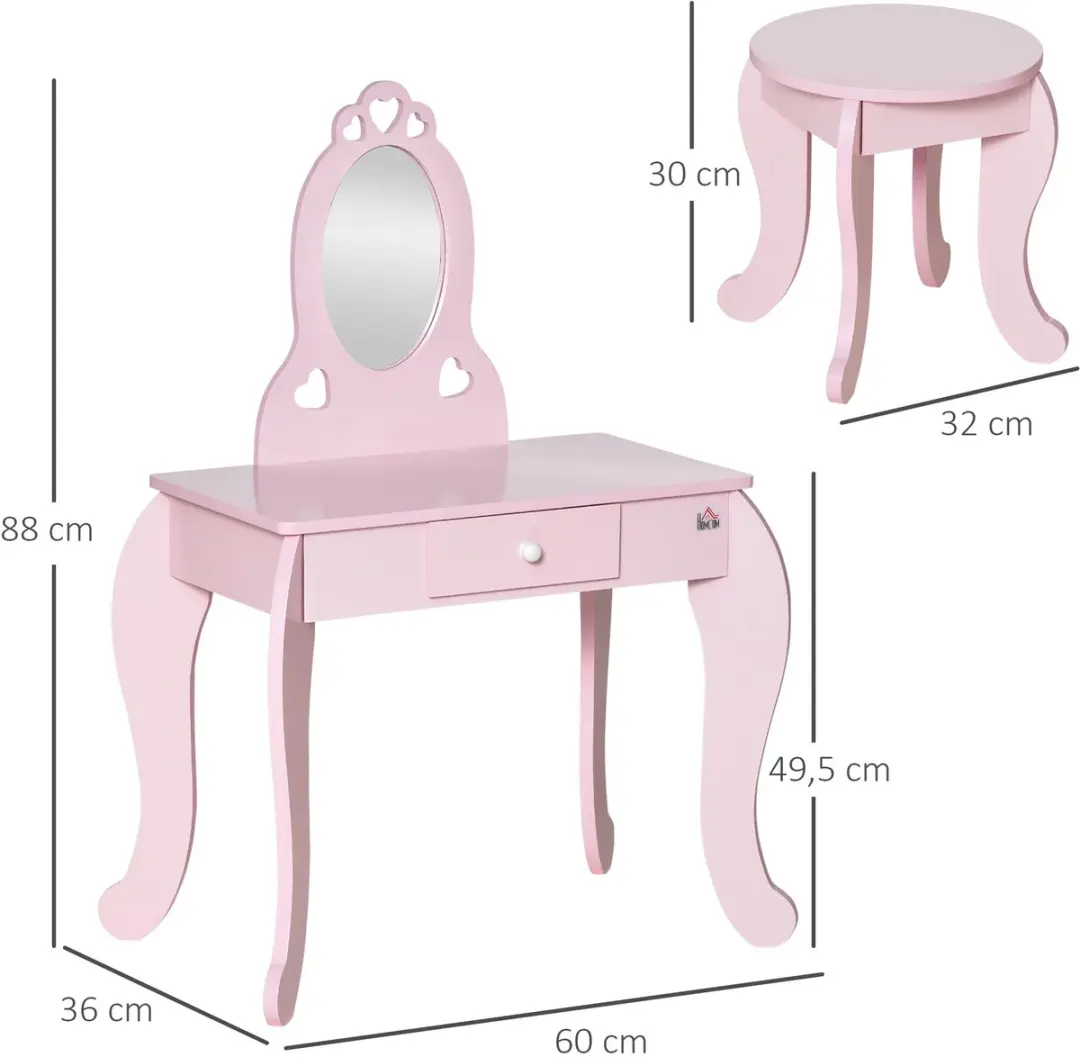 Homcom CYRO Kinder Kaptafel Roze - met Krukje en Spiegel