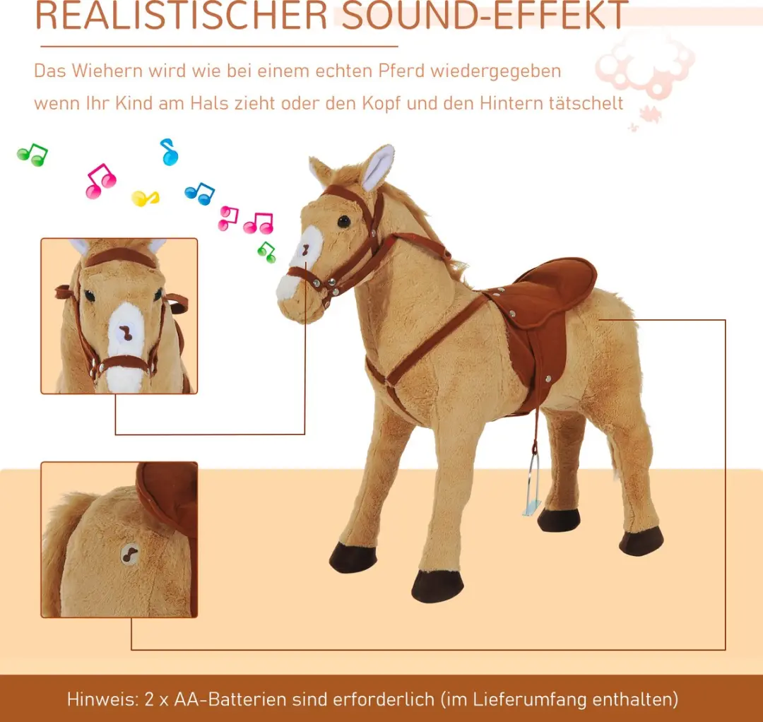 Homcom Rijpaard Pluche Speelpaard 330-043 - 48cm - Beige